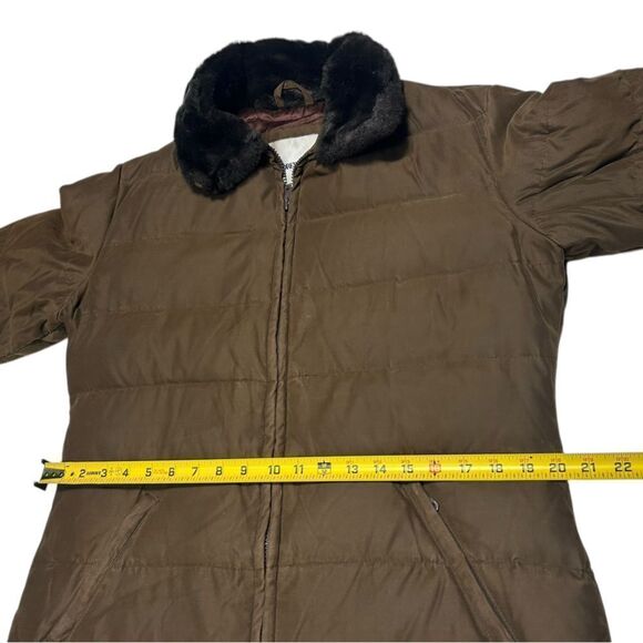 Andrew Marc Duck Down Feather Puffer Coat Chocolate Brown Jacket Faux Fur Collar - Picture 12 of 13